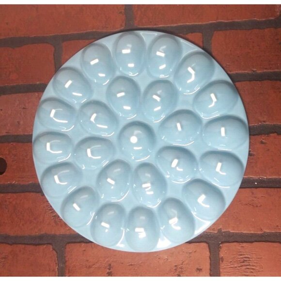 NEW Durable Stoneware 13.25" Egg Platter Turquoise Robin's egg blue MW & DW-safe - Picture 4 of 6